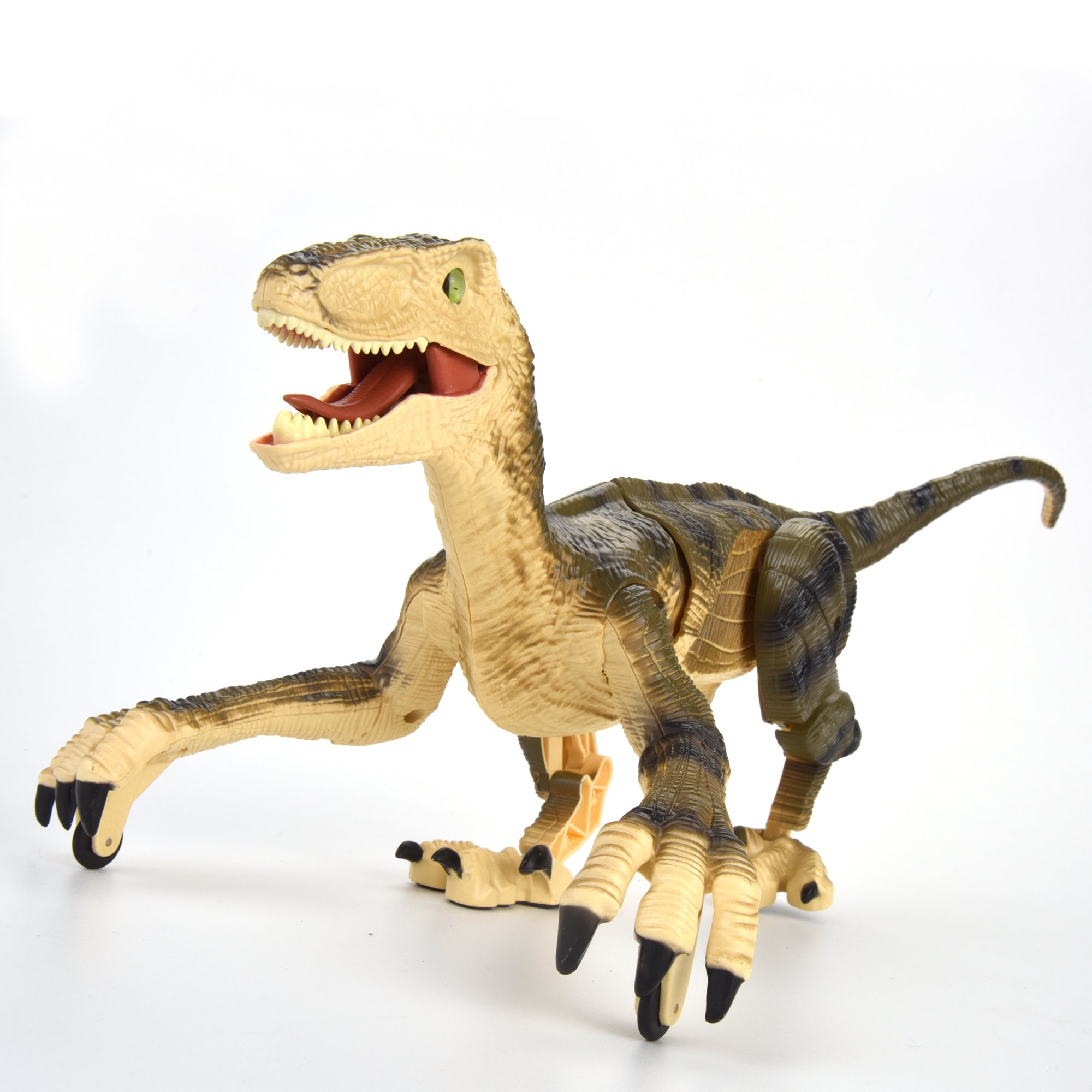 R/C Dino Velociraptor w/3D Eye ED Light, Roaring & Shaking Head/Tail Yellow