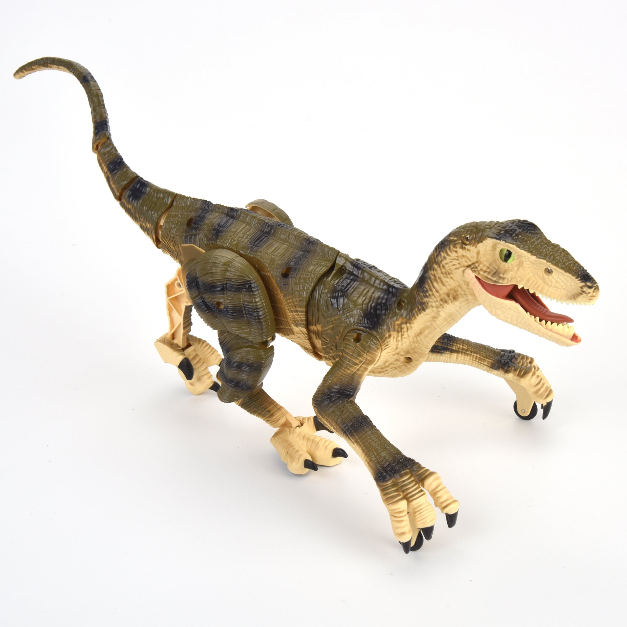 R/C Dino Velociraptor w/3D Eye ED Light, Roaring & Shaking Head/Tail Yellow