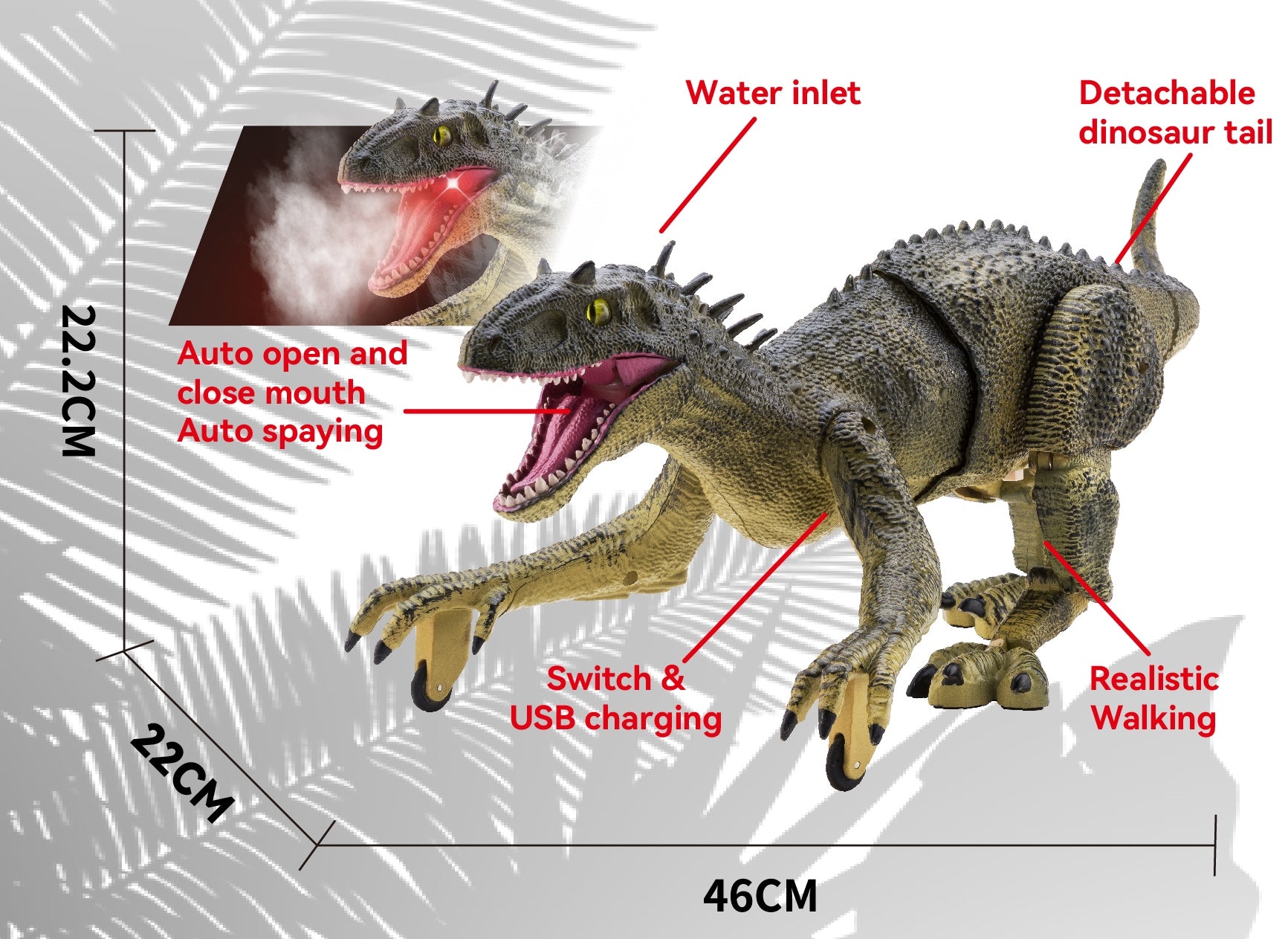 R/C Dino Jurassic Walking Roaring Tyrannosaurus Green