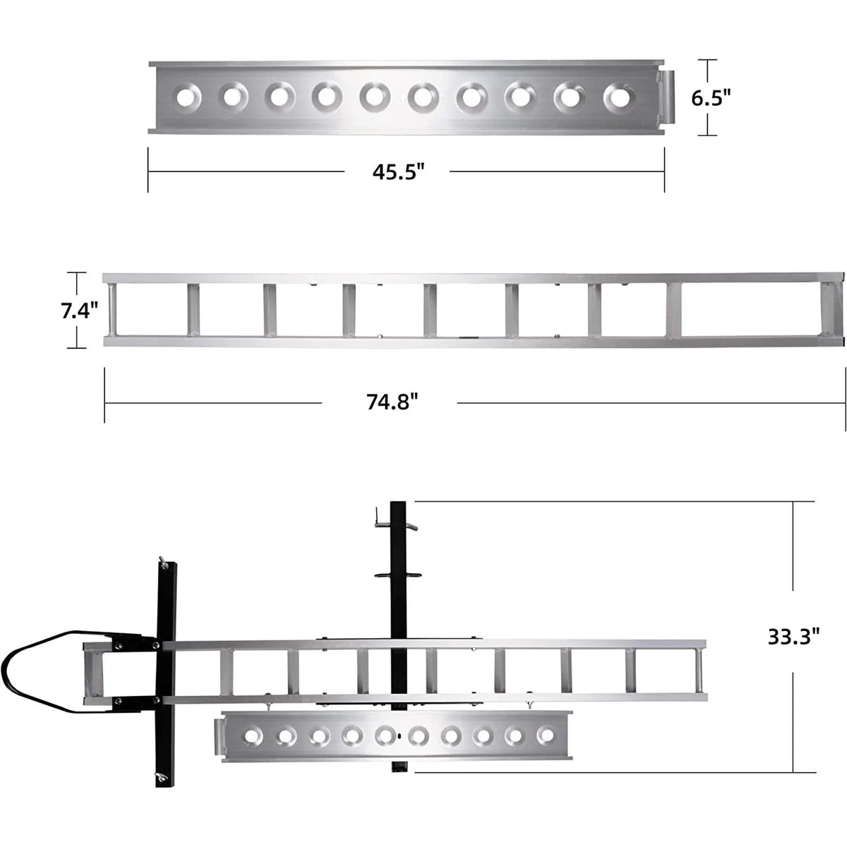 440 lb Capacity Aluminum Motorcycle Carrier with 3.8' Ramp, 2" Receiver Dirt Bike Scooter Hitch-Mounted Rack