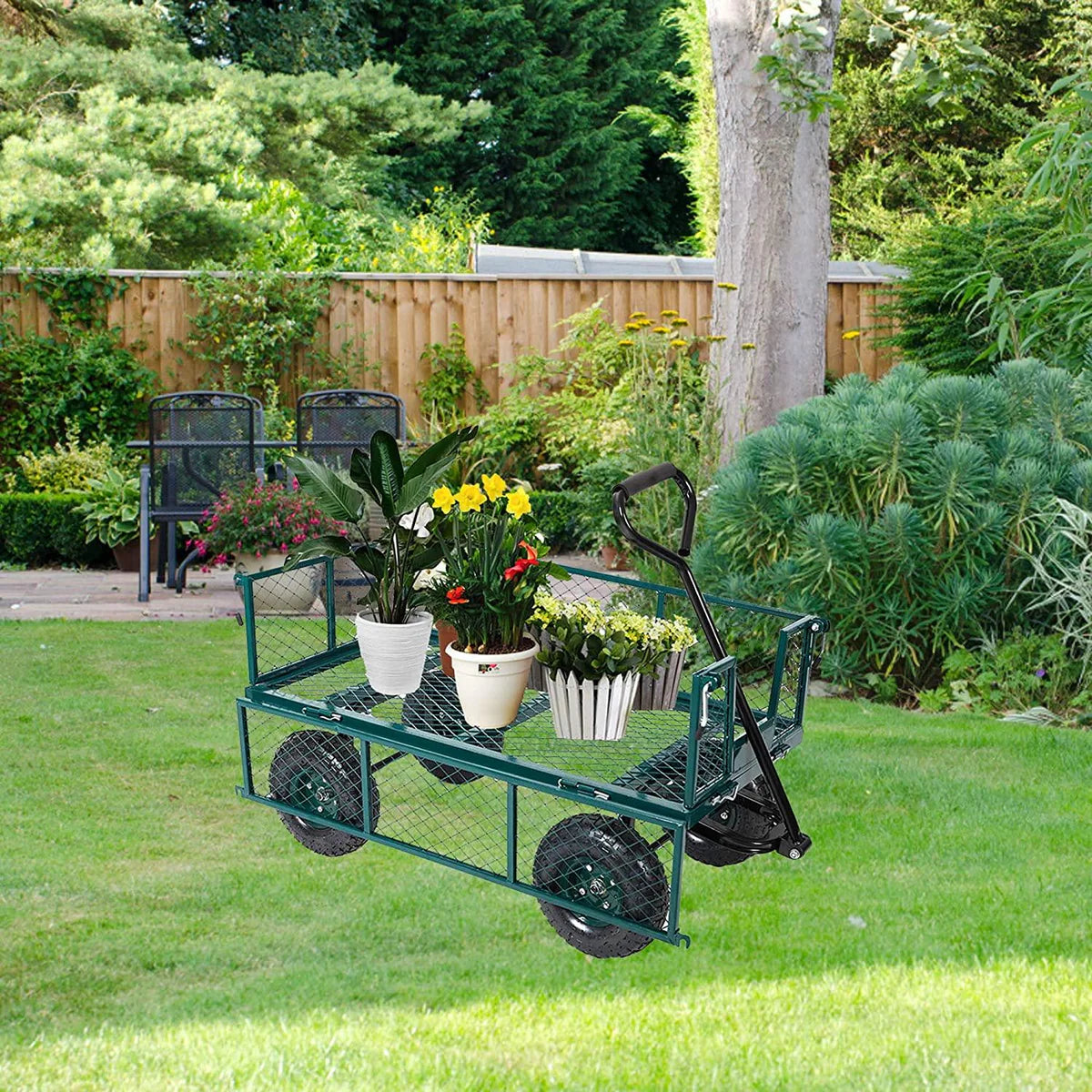 Utility Garden Cart Heavy Duty Wagon w/ Pneumatic Tires Removable Sides