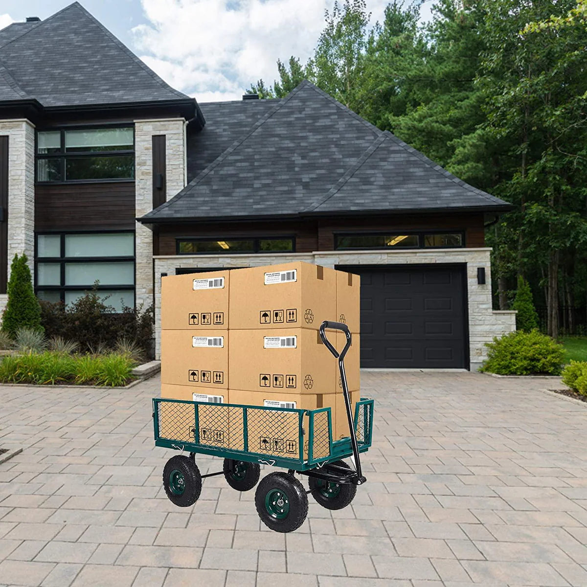 Utility Garden Cart Heavy Duty Wagon w/ Pneumatic Tires Removable Sides