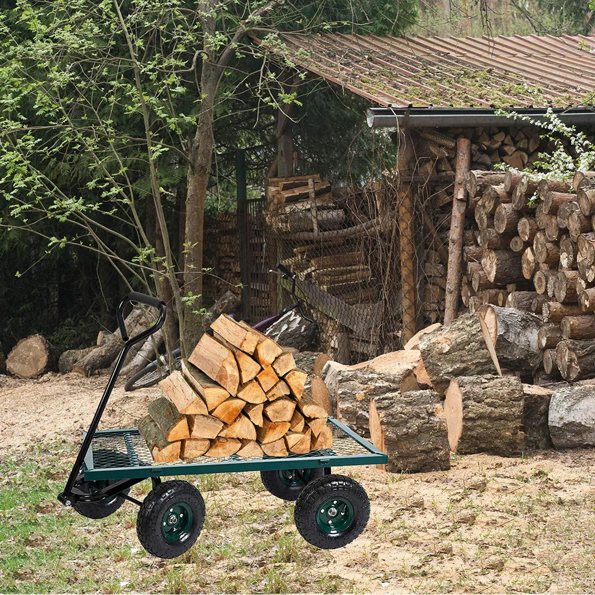 Utility Garden Cart Heavy Duty Wagon w/ Pneumatic Tires Removable Sides