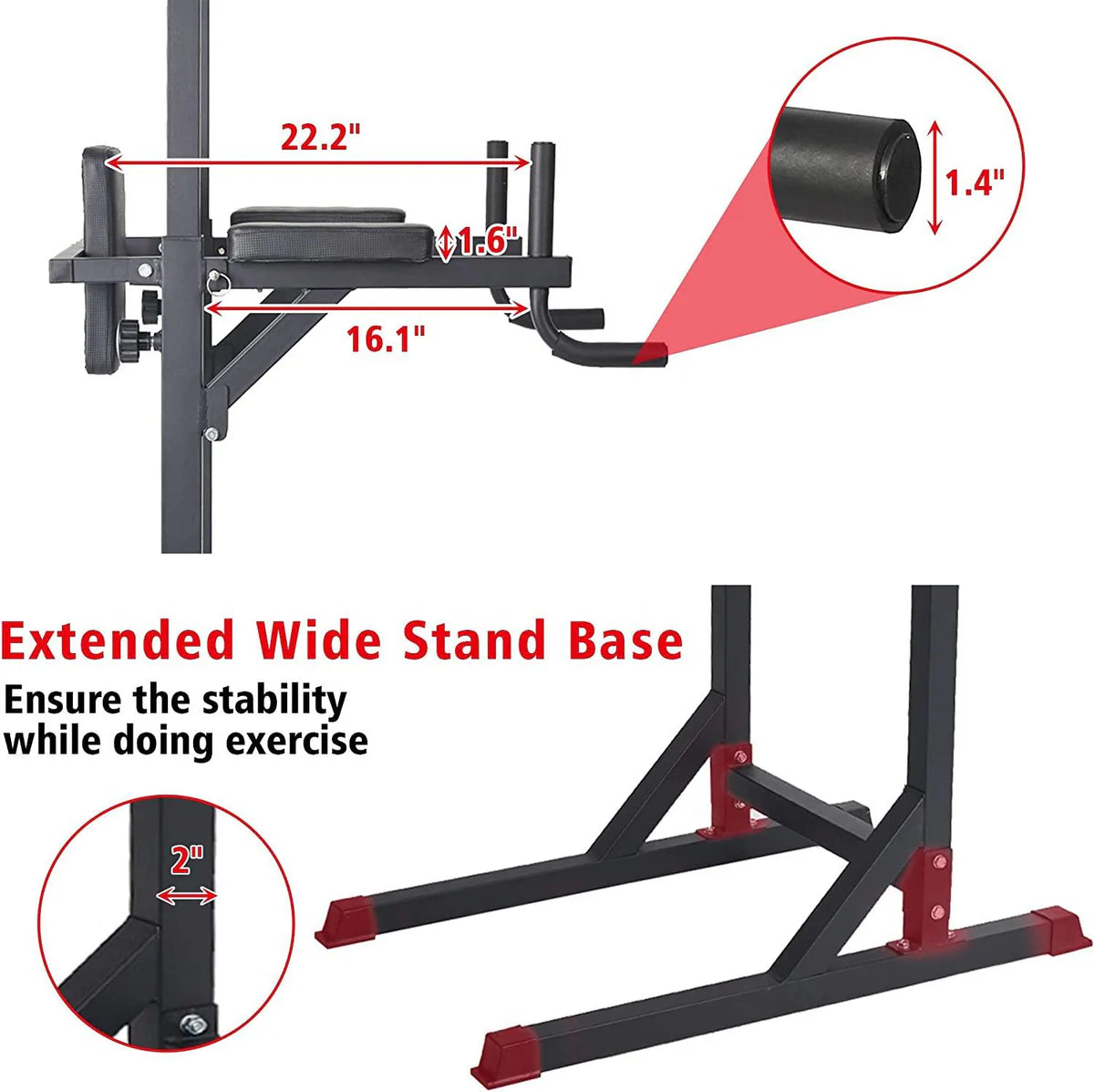 Power Tower Dip Station Pull Up Bar Workout Equipment, Adjustable Height 62.2" to 84.5", Holds Up to 660LBS