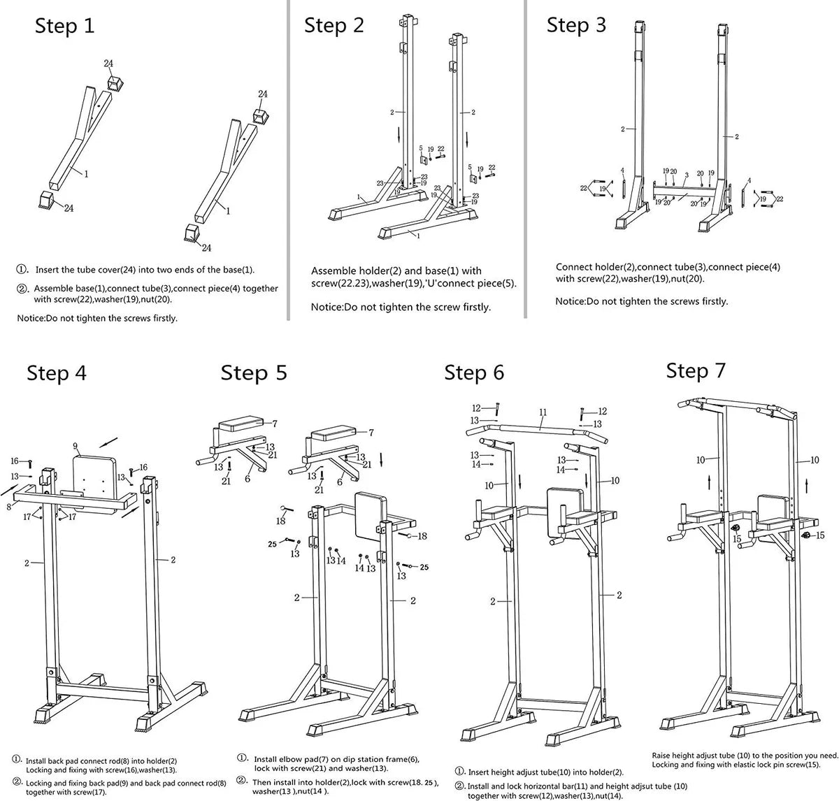 Power Tower Dip Station Pull Up Bar Workout Equipment, Adjustable Height 62.2" to 84.5", Holds Up to 660LBS