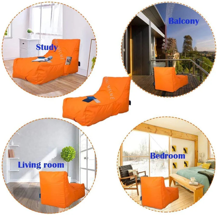 Nylon Foam Lazy Lounger Self Expanding Sponge Floor Chair Sleeper Sofa w/ Dirt-Proof Oxford Fabric & Side Pocket, Orange