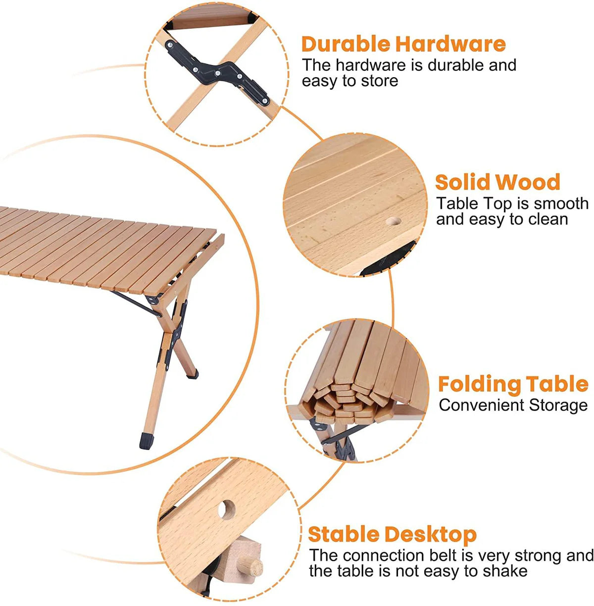 Folding Camping Roll Up Wooden Table Foldable Indoor Outdoor Low Height Portable Picnic Table