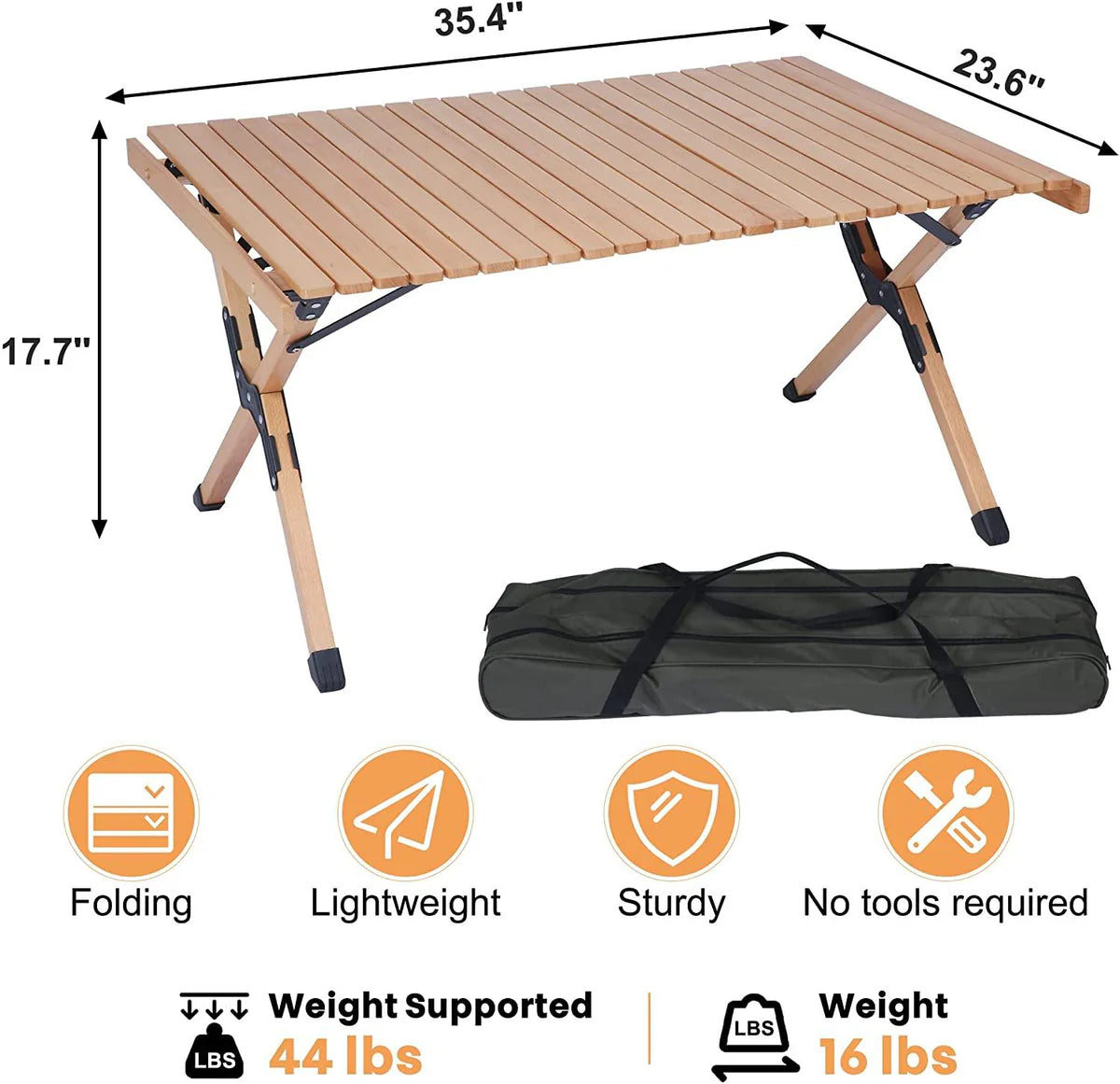 Folding Camping Roll Up Wooden Table Foldable Indoor Outdoor Low Height Portable Picnic Table