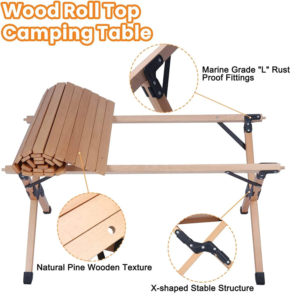 Folding Camping Roll Up Wooden Table Foldable Indoor Outdoor Low Height Portable Picnic Table