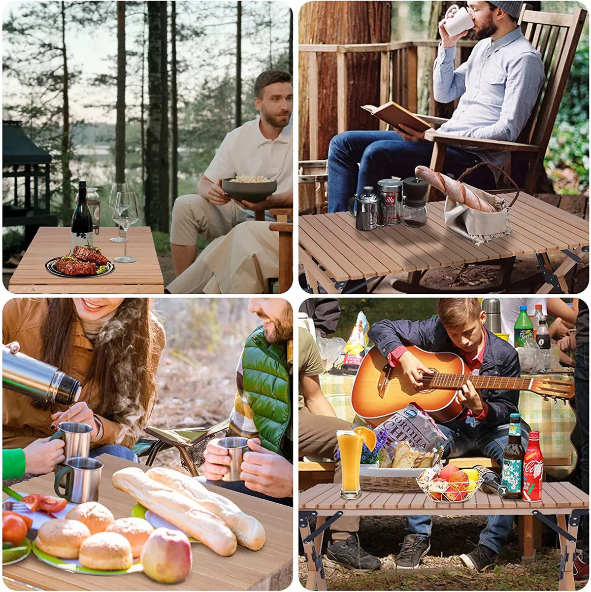 Folding Camping Roll Up Wooden Table Foldable Indoor Outdoor Low Height Portable Picnic Table