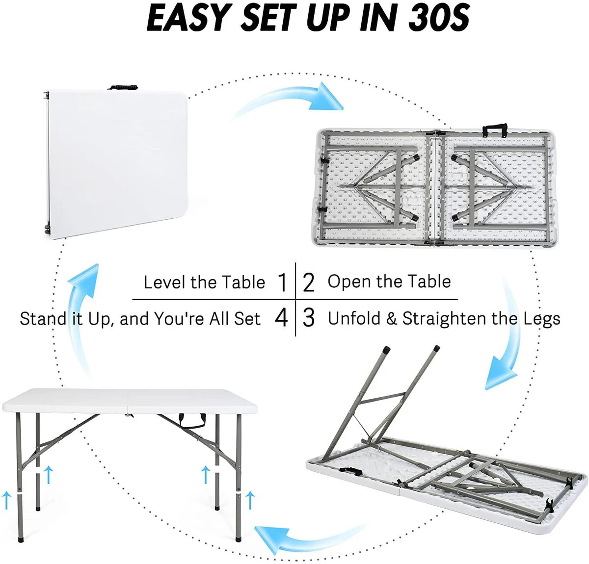 4FT Fold-in-Half Camping Table 48'' White Portable Folding Table w/Handle for Office, Picnic, Wedding