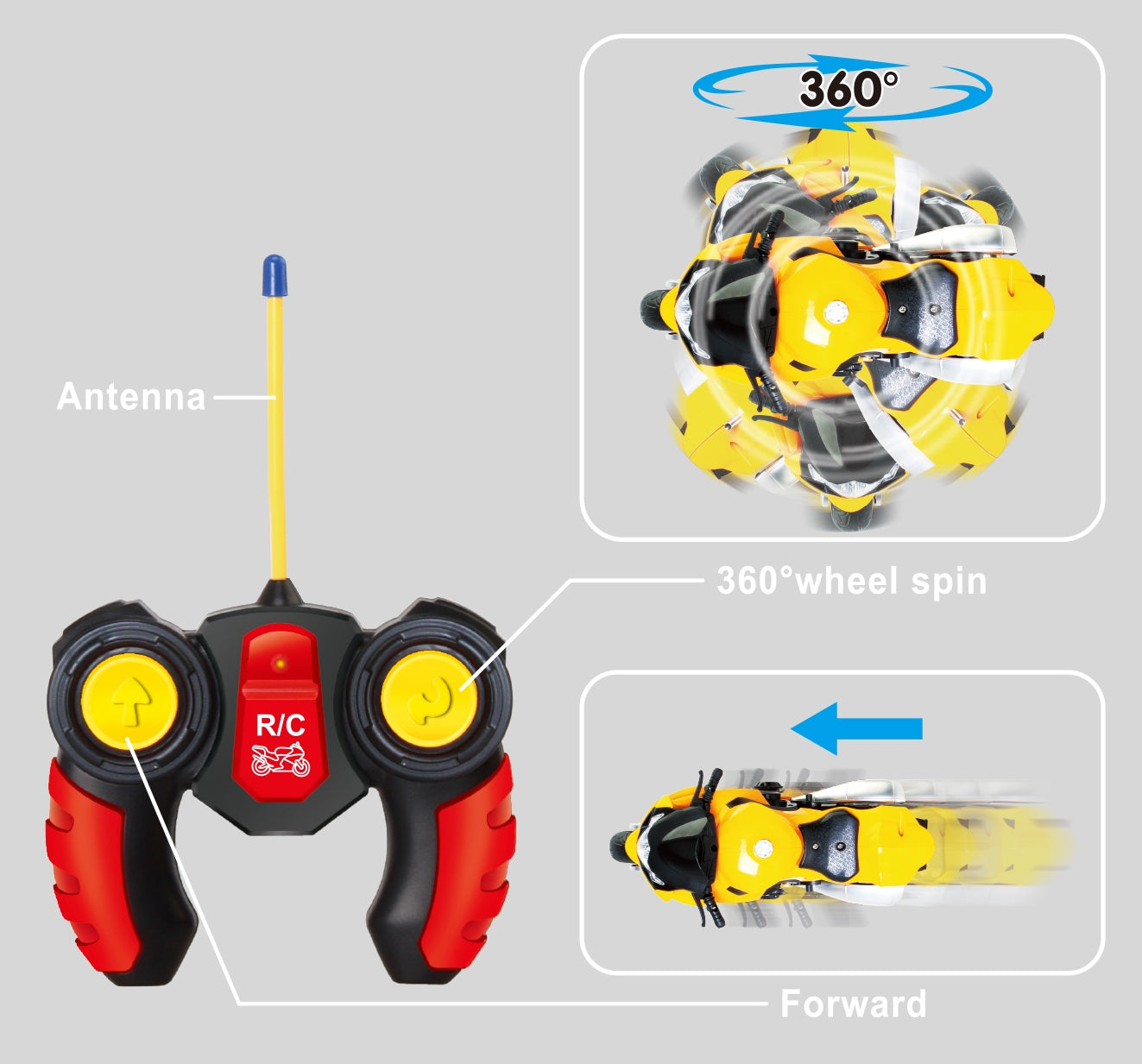 RC Motocycle Remote Control Toy (Yellow)