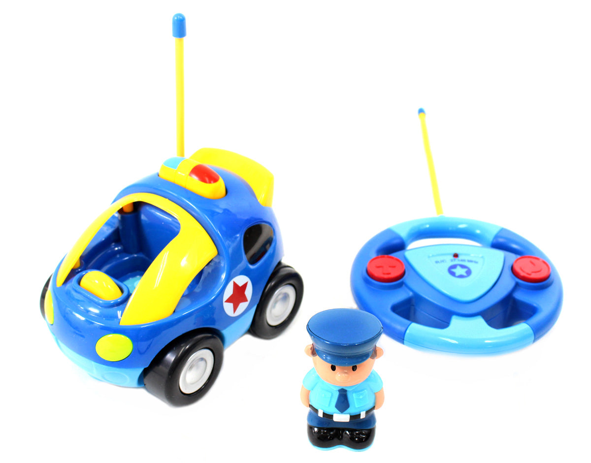 4" Cartoon RC Police Car Remote Control Toy for Toddlers (Blue)