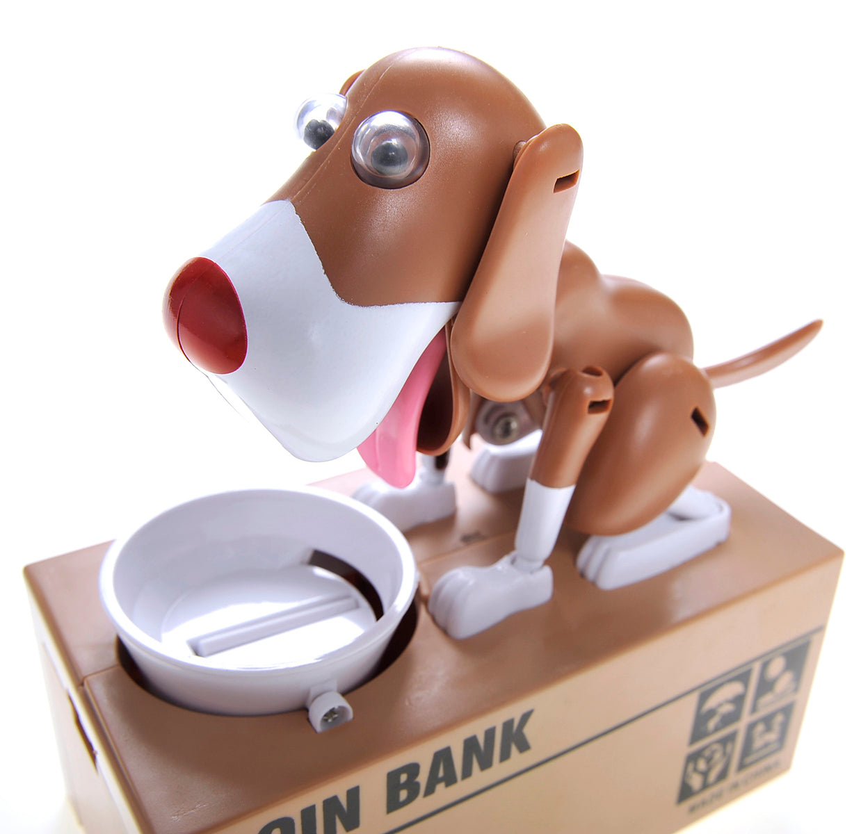 My Dog Piggy Bank - Robotic Coin Munching Toy Money Box (White Brown)