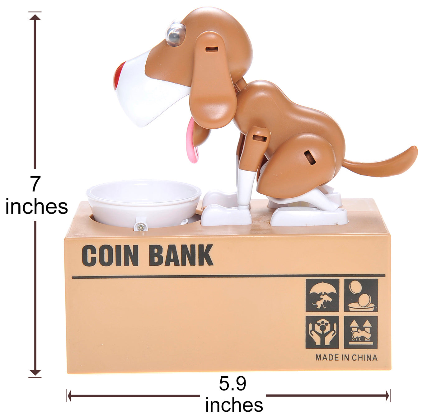 My Dog Piggy Bank - Robotic Coin Munching Toy Money Box (White Brown)