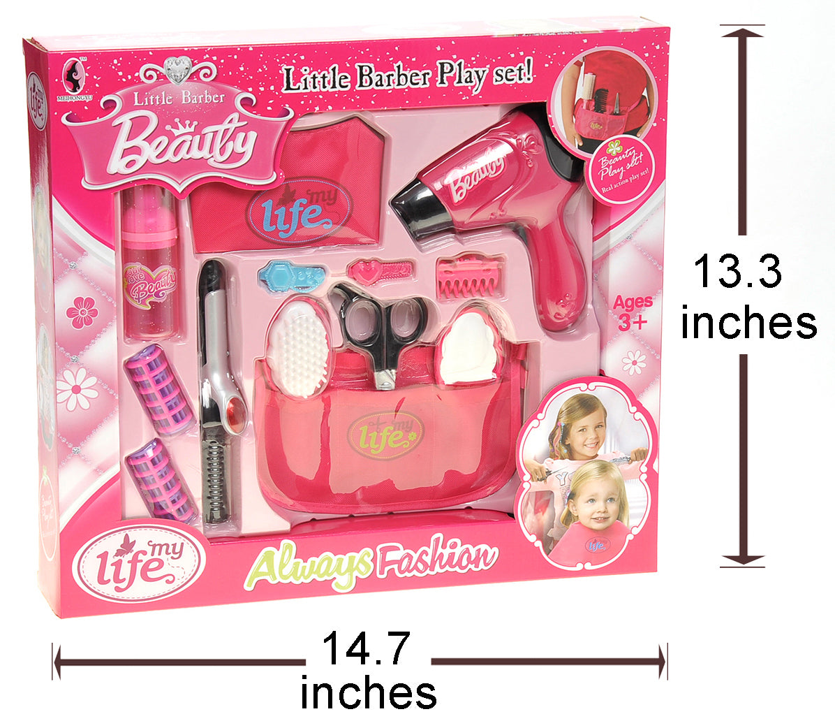 Beauty Salon Fashion Set With Hair Dryer, Curling Iron, Mirror, Scissors, Hair Brush, And More