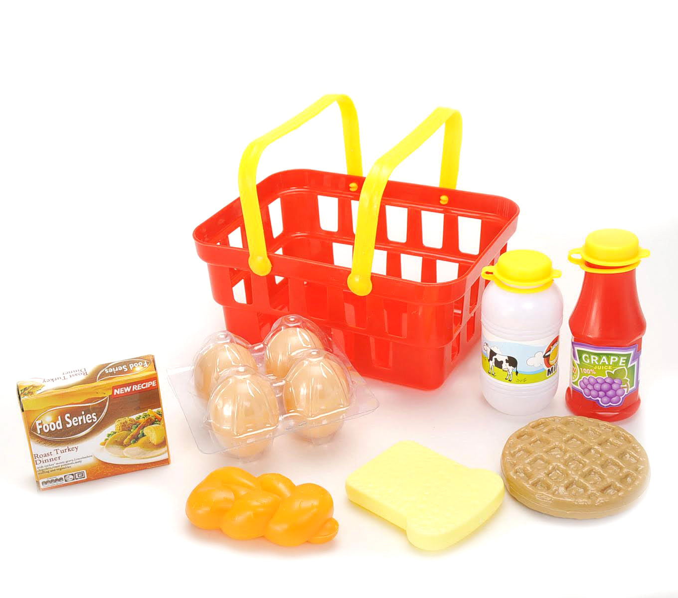 Pretend Breakfast & Lunch Play Food Set With Basket For Kids - 10 Piece Set