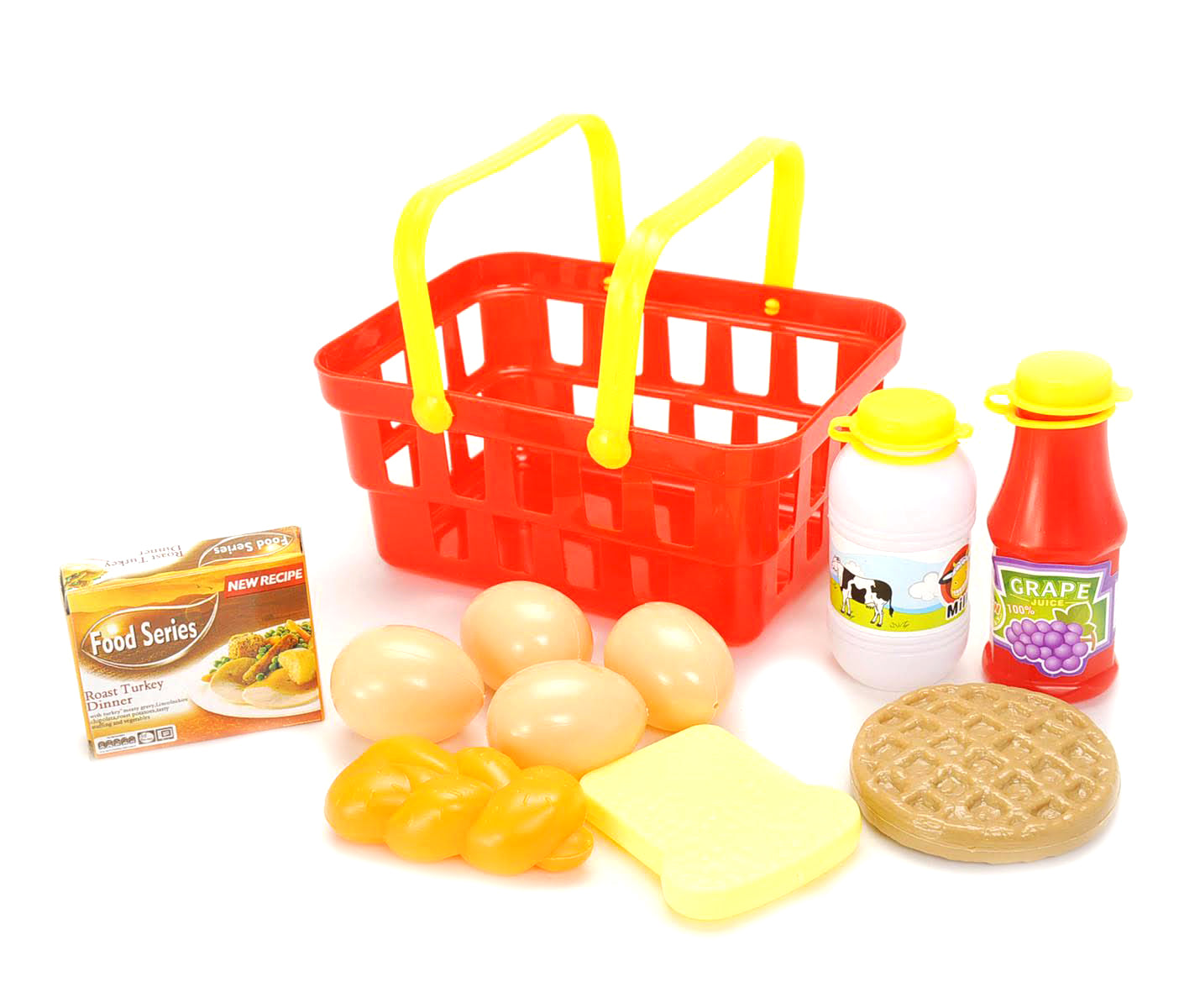 Pretend Breakfast & Lunch Play Food Set With Basket For Kids - 10 Piece Set