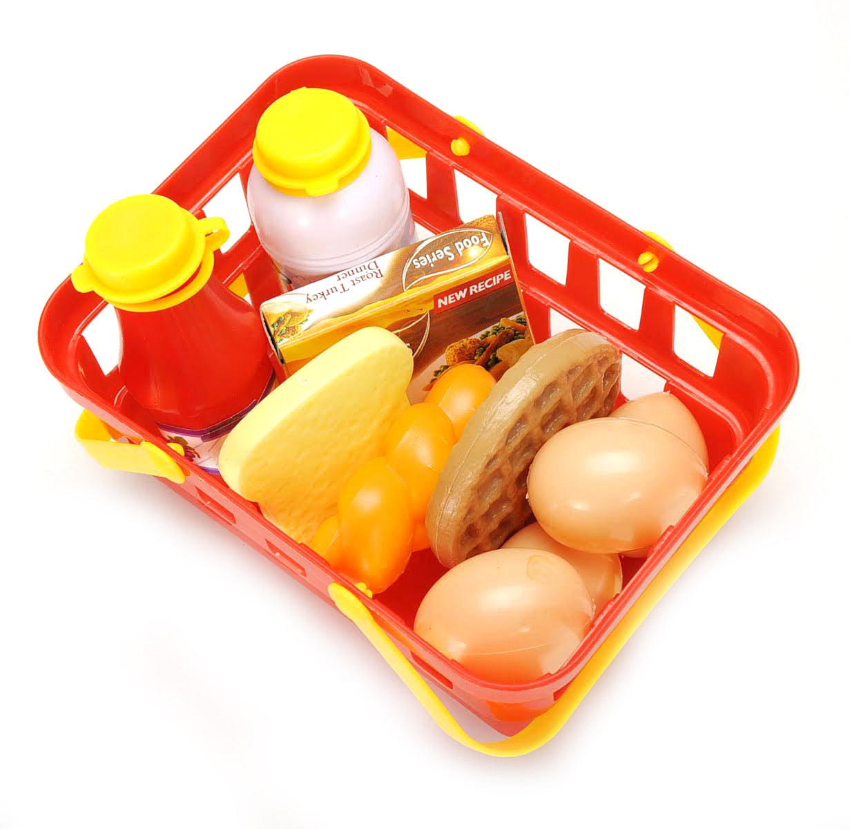 Pretend Breakfast & Lunch Play Food Set With Basket For Kids - 10 Piece Set