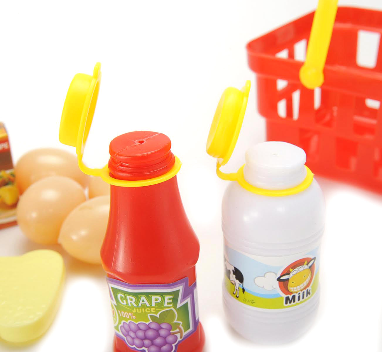 Pretend Breakfast & Lunch Play Food Set With Basket For Kids - 10 Piece Set