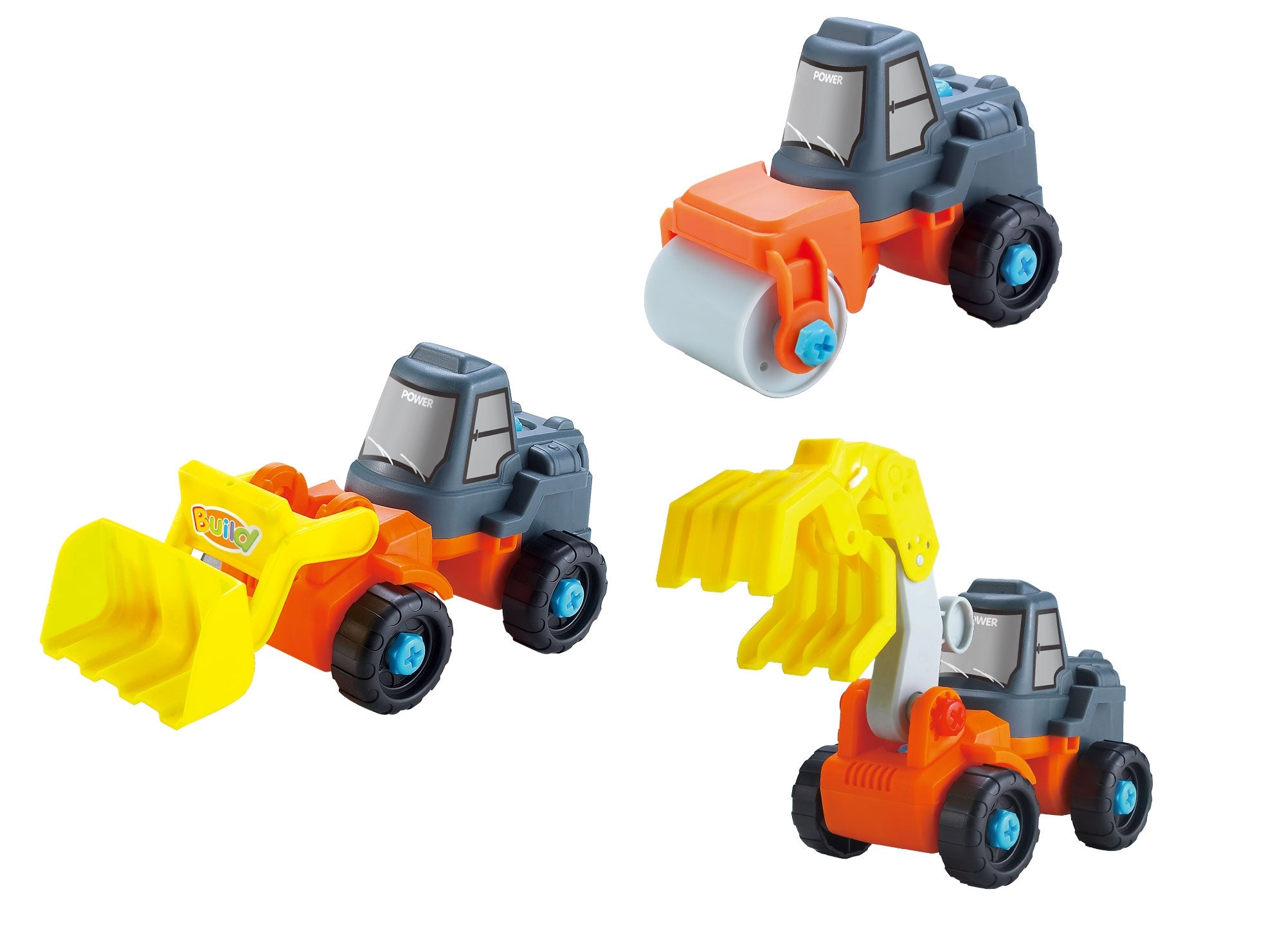 3-In-1 Take-A Part Construction Toy Truck With Power Tool (Bulldozer + Excavator + Roller)