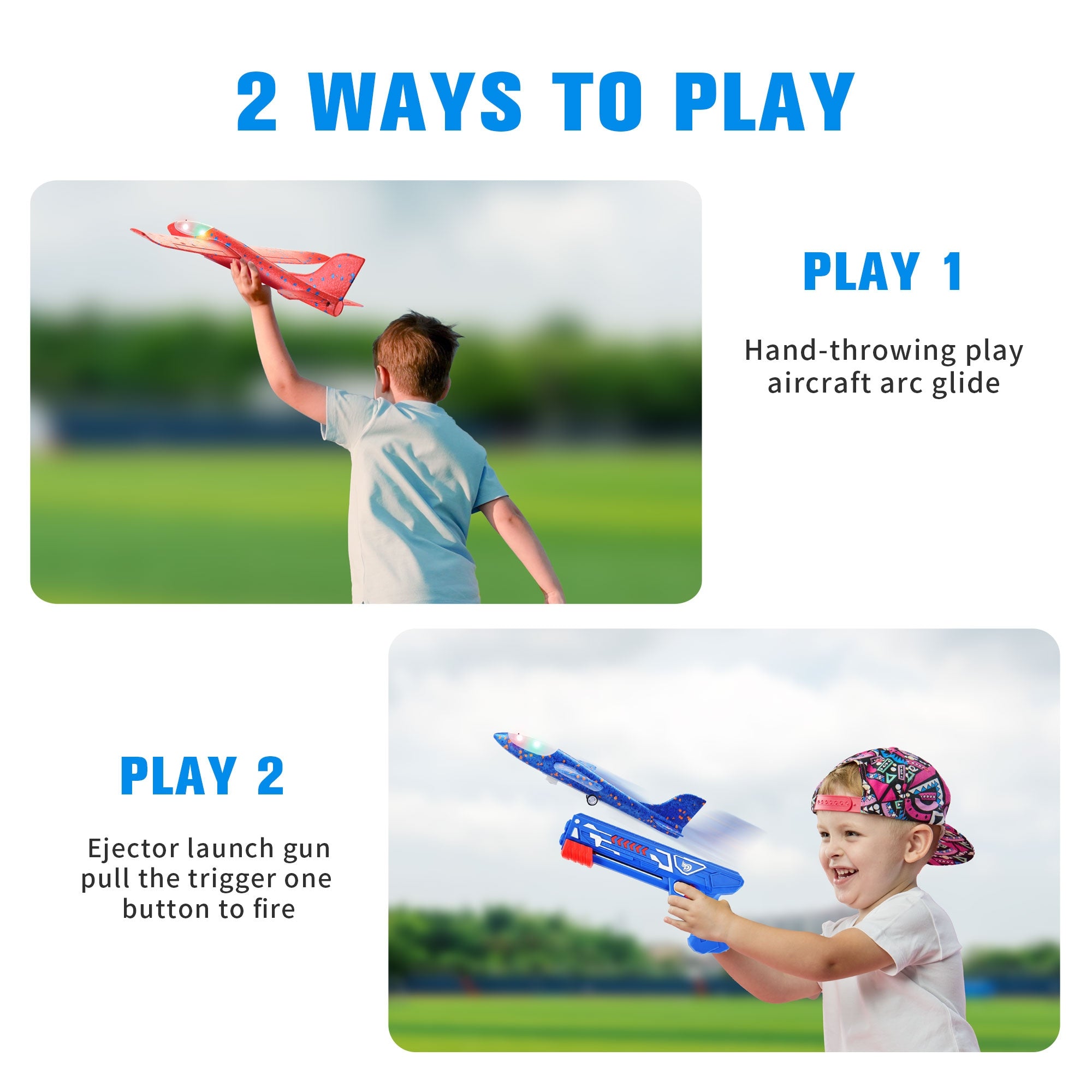 3 Pack Foam Airplane Launcher, 13.8" LED Foam Gliders