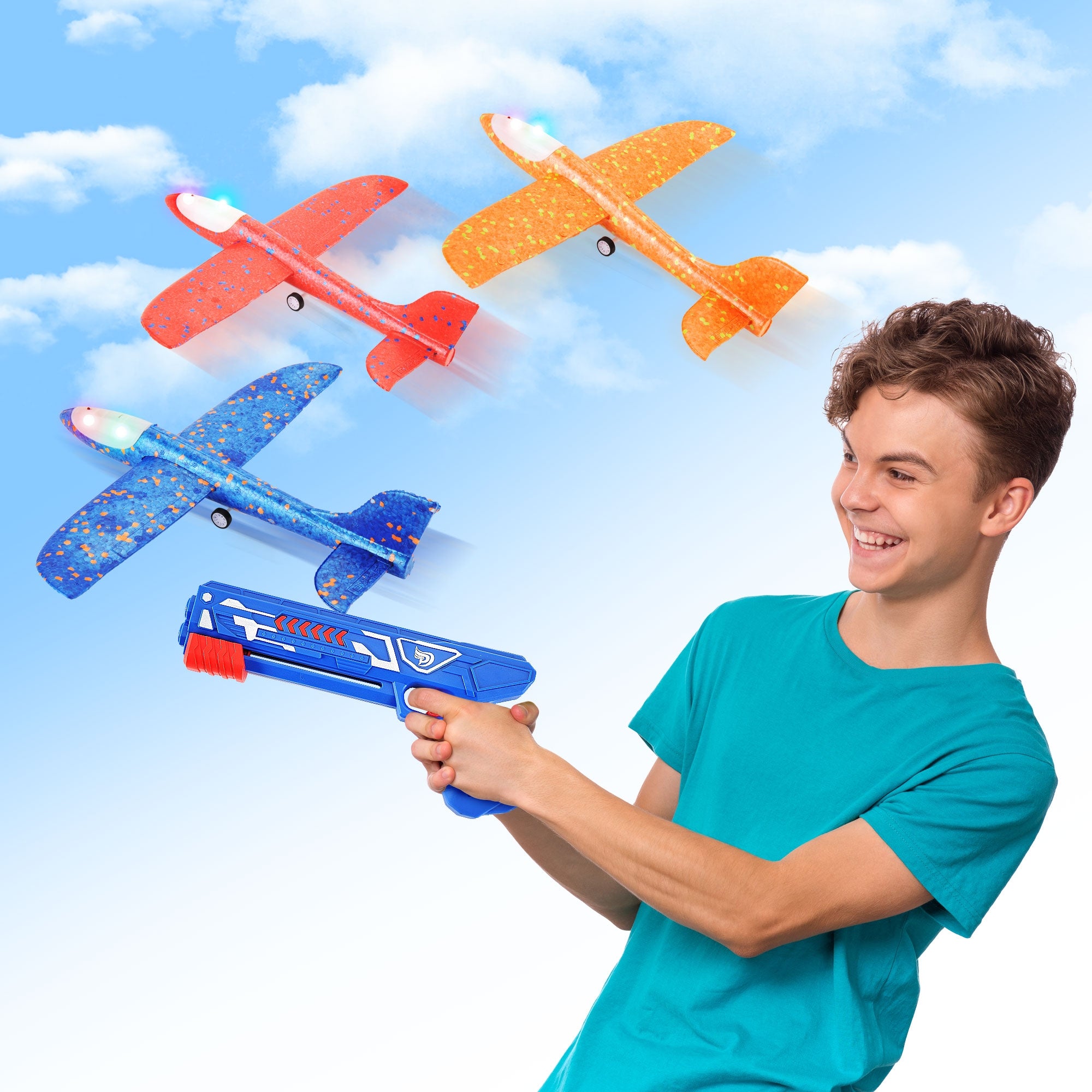 3 Pack Foam Airplane Launcher, 13.8" LED Foam Gliders