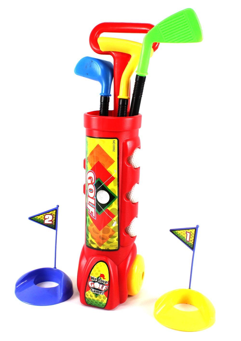 Deluxe Kid's Happy Golfer Toy Golf Set With 3 Golf Balls, 3 Types Of Clubs, & 2 Practice Holes