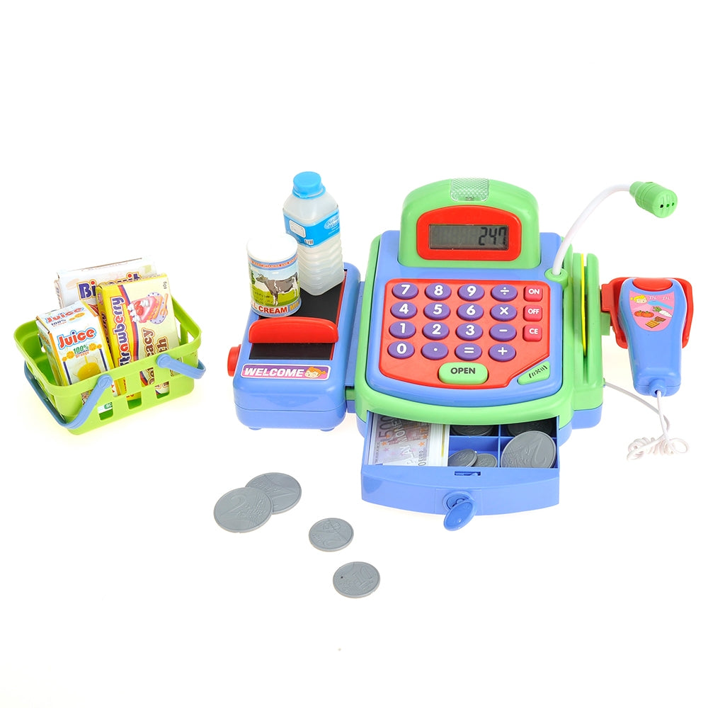 Pretend Play Electronic Cash Register Toy Realistic Actions & Sounds Green