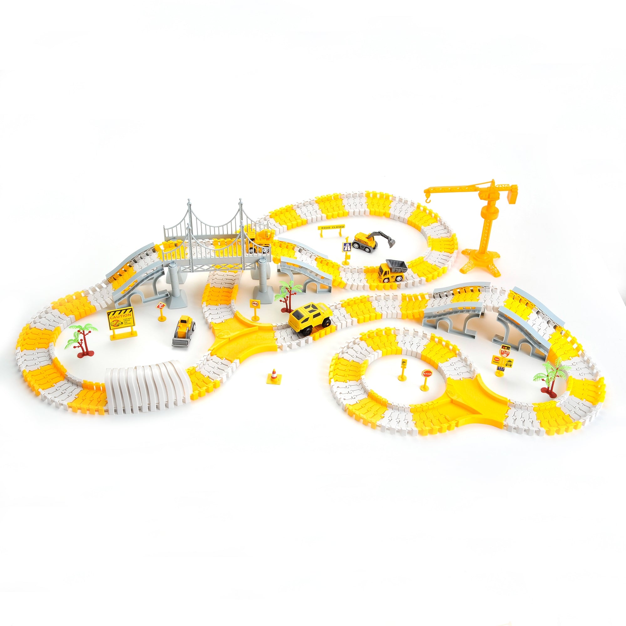 236 Pieces Construction Race Tracks W/6 Cars