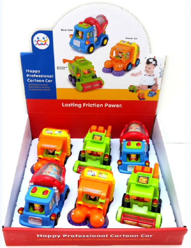 Push And Go Friction Powered Trucks (Cement Mixer, Sweeper, And Harvester)