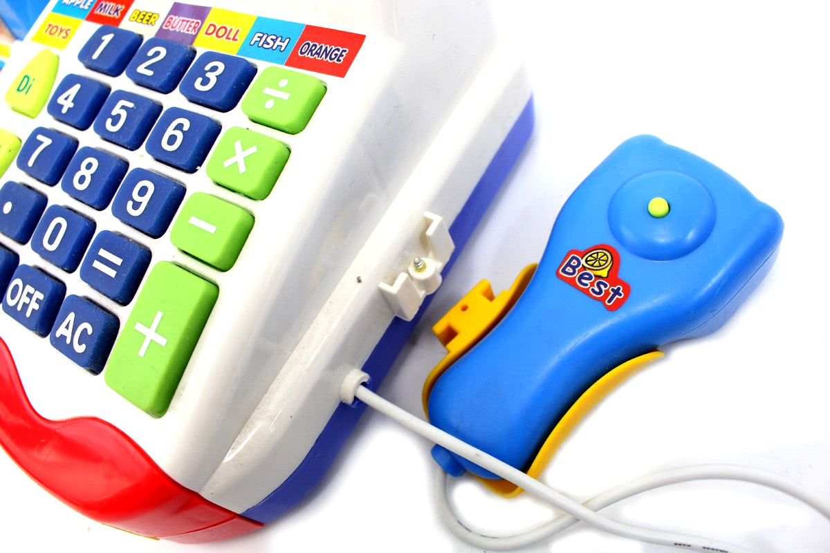 Supermarket Cash Register With Checkout Scanner, Weight Scale, Microphone, Calculator, Play Money And Food Shopping Playset For Kids