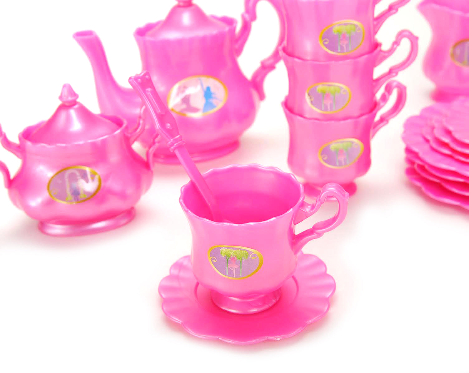 Princess Tea Party Set With Pink Tea Pots And Kitchen Utensils