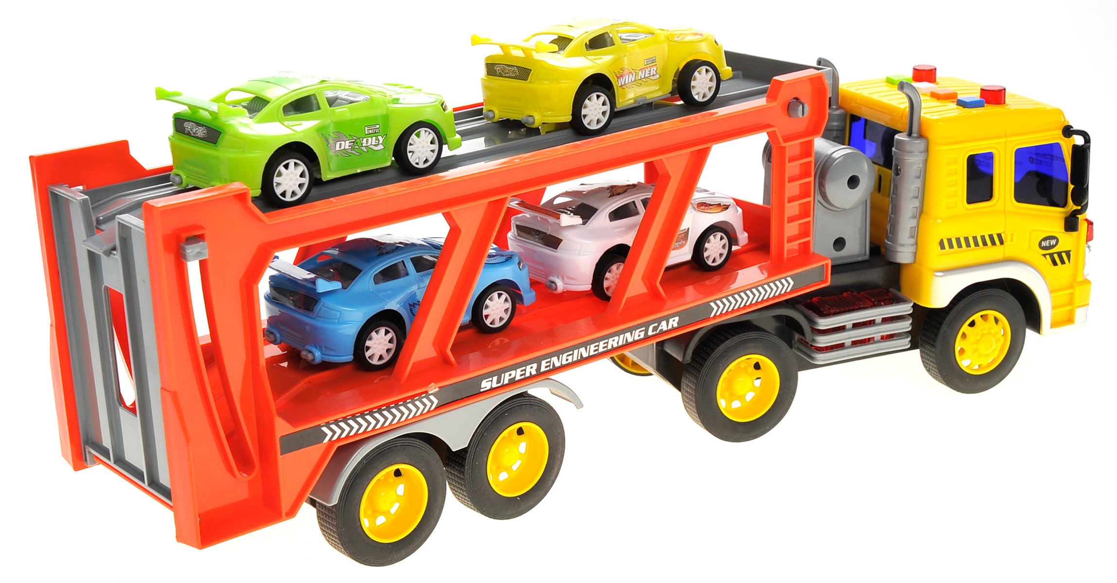 1:16 2-In-1 Friction Powered Transporter Truck With Lights And Sounds