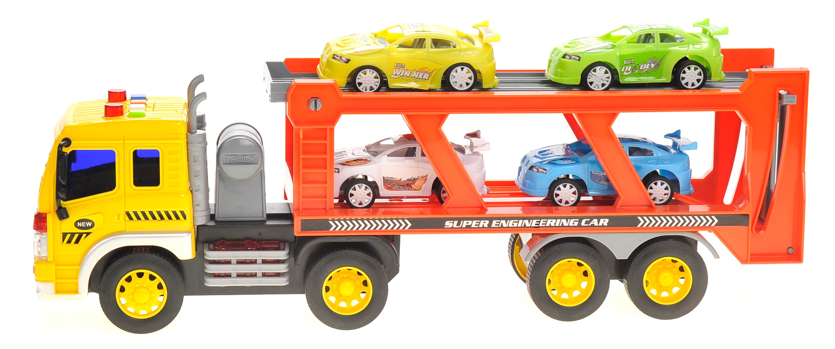 1:16 2-In-1 Friction Powered Transporter Truck With Lights And Sounds