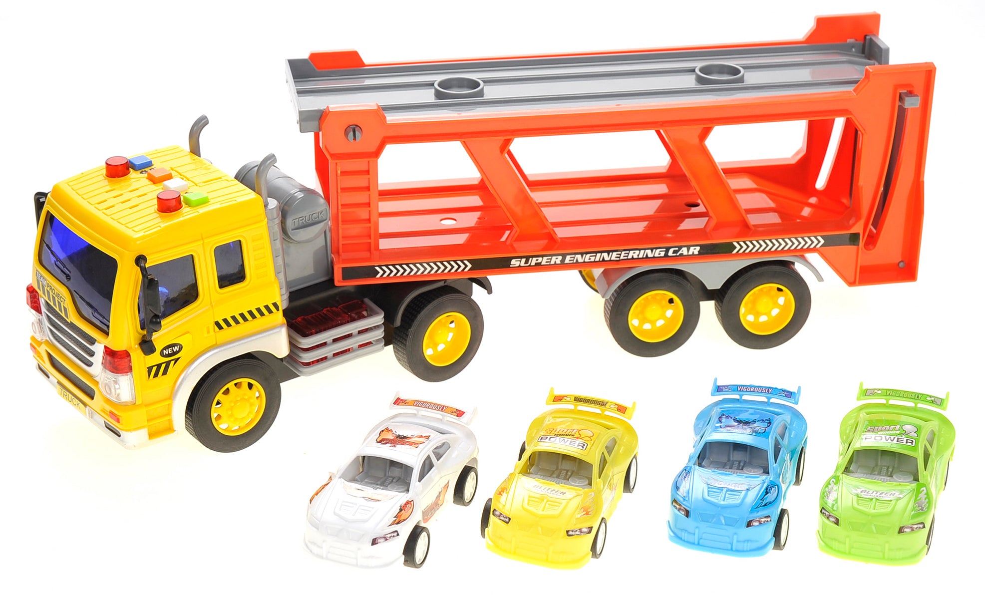 1:16 2-In-1 Friction Powered Transporter Truck With Lights And Sounds