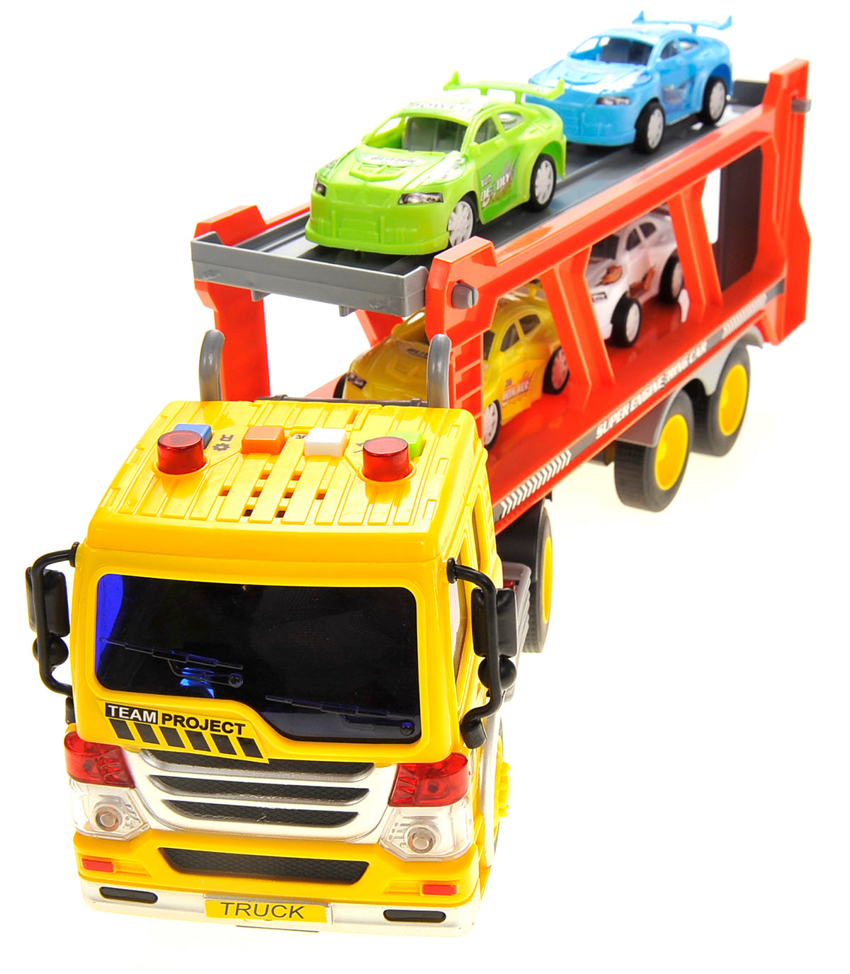 1:16 2-In-1 Friction Powered Transporter Truck With Lights And Sounds