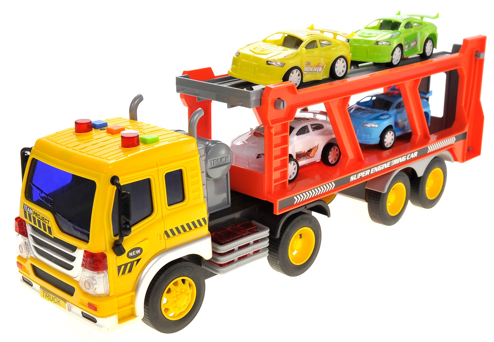 1:16 2-In-1 Friction Powered Transporter Truck With Lights And Sounds