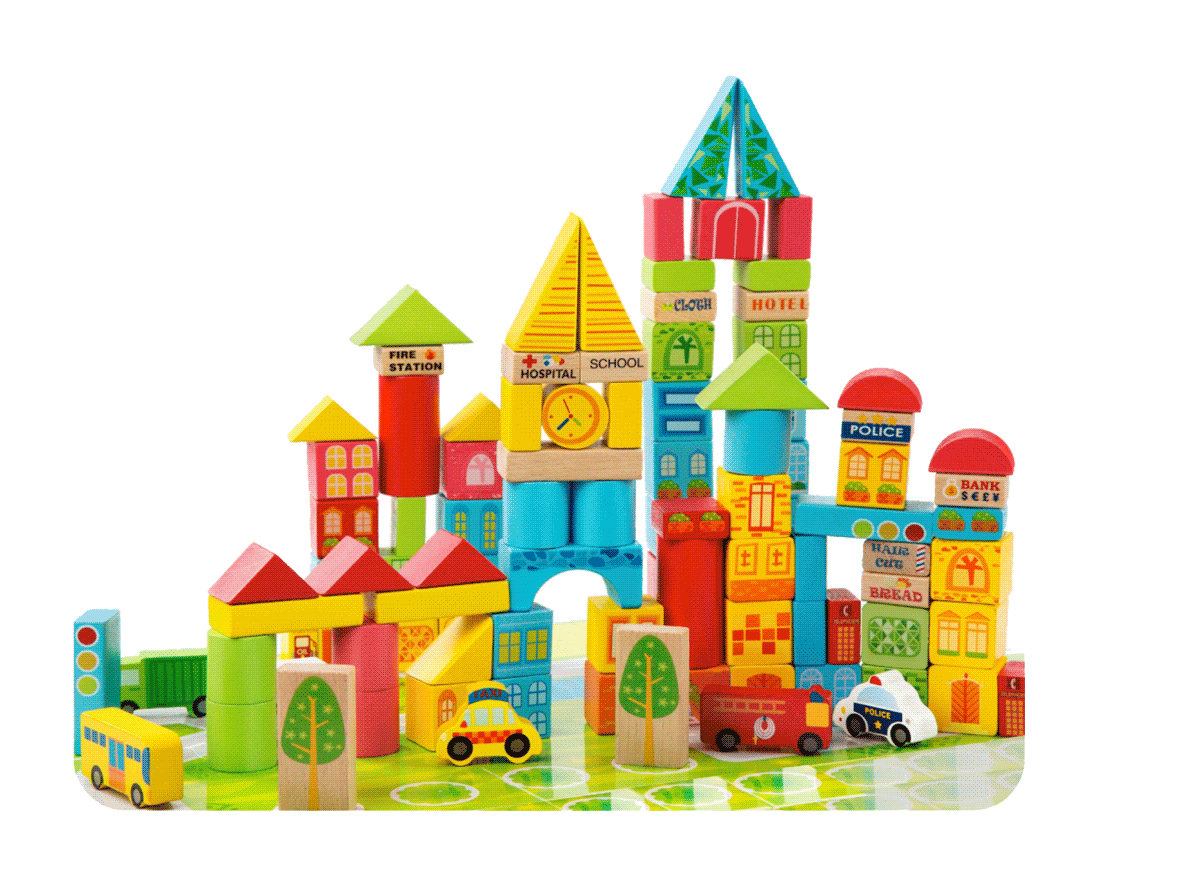 City Transportation Wooden Building Blocks 100 Pc