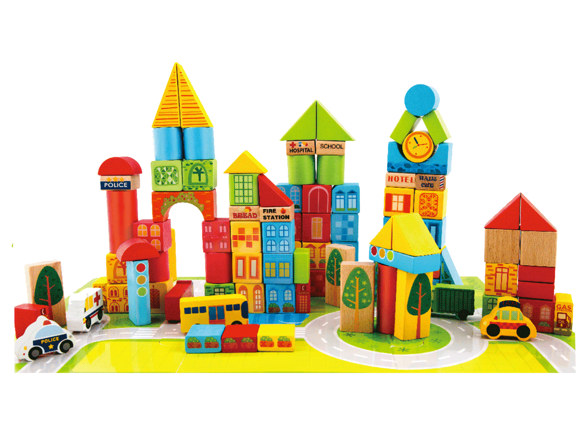 City Transportation Wooden Building Blocks 100 Pc