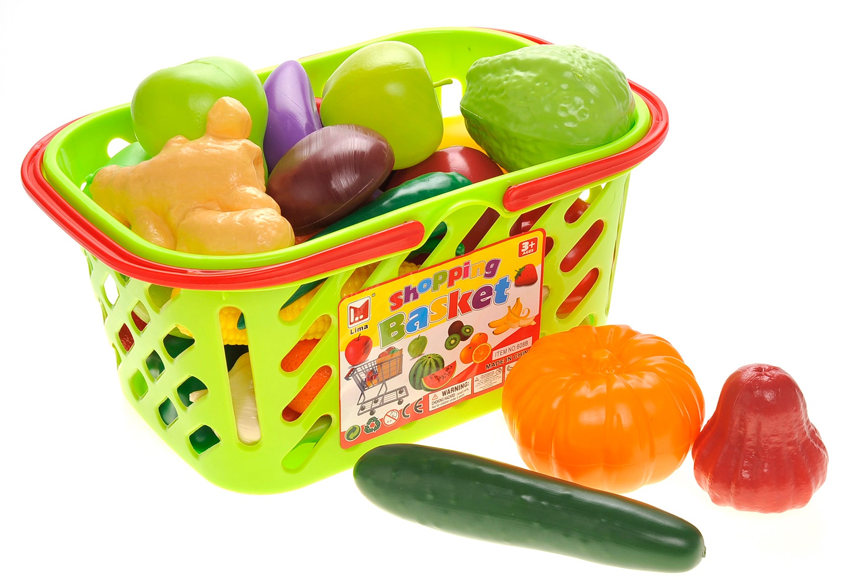 Fruits And Vegetables Shopping Basket Grocery Play Food Set For Kids