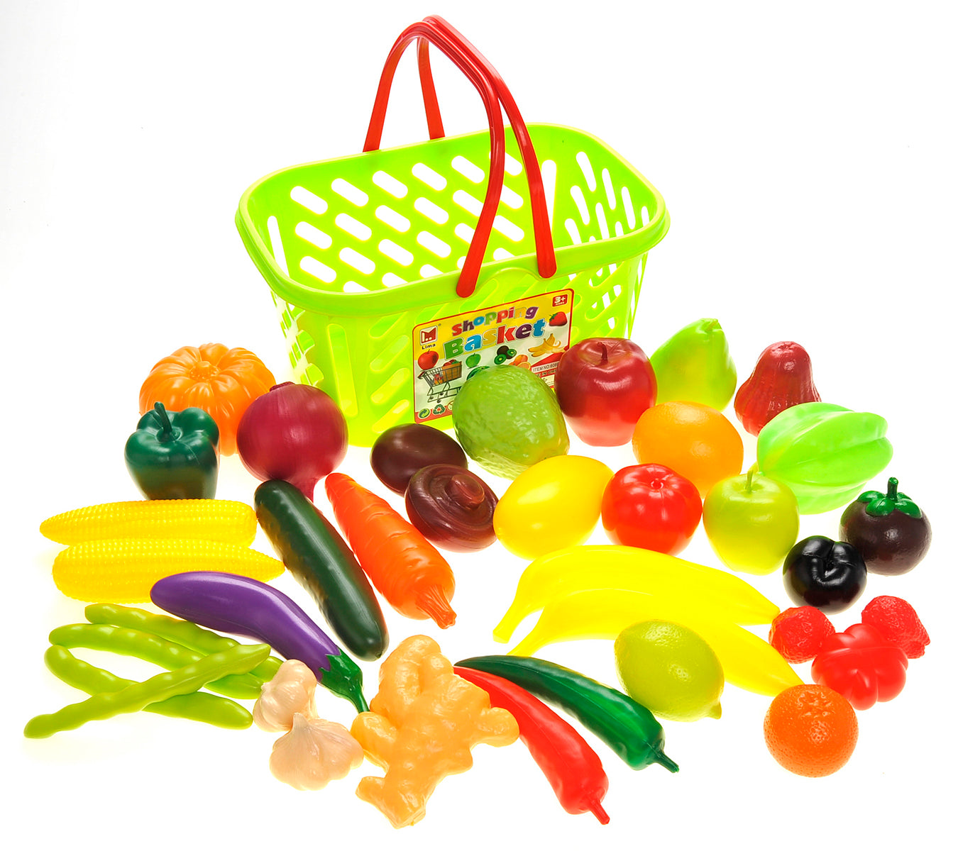 Fruits And Vegetables Shopping Basket Grocery Play Food Set For Kids