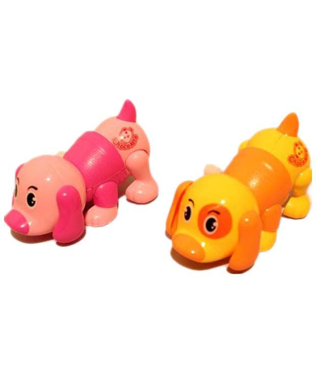 Set Of 12 Wind Up Colorful Dogs