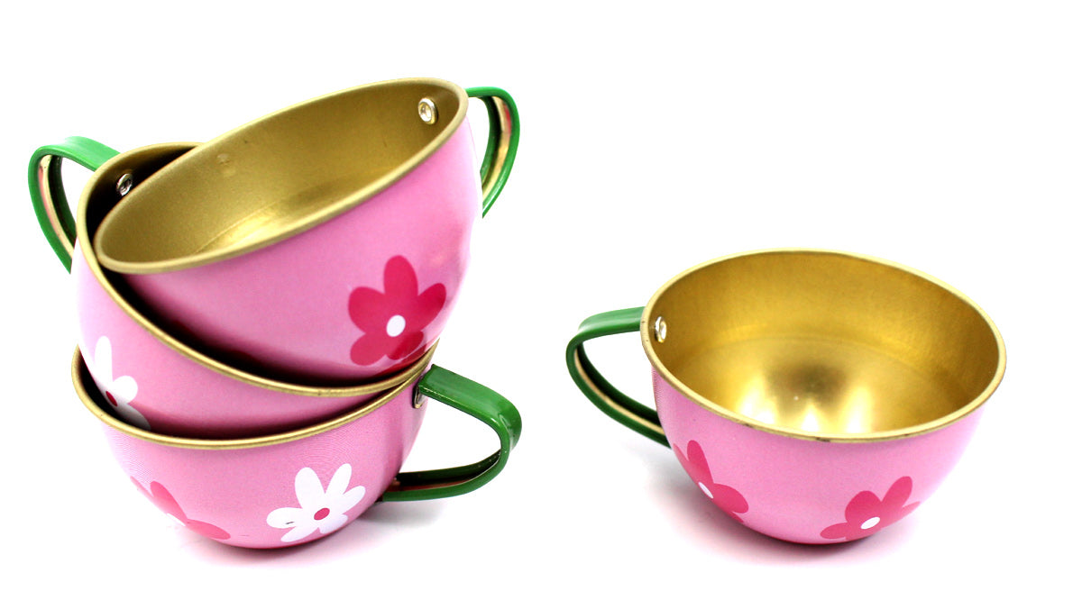 Metal Teapot And Cups Kitchen Playset (Flower)