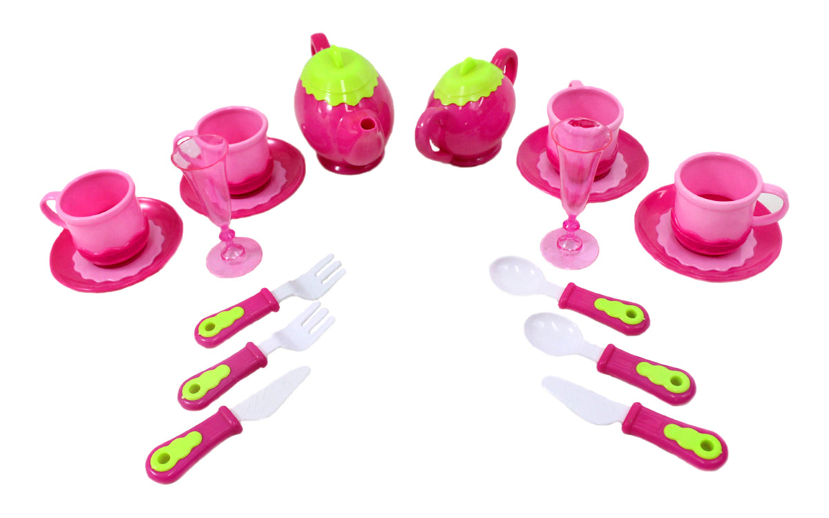 Deluxe Pink Tea Set For Kids With Tea Pots, Cups, Dishes And Kitchen Utensils (18 Pcs)