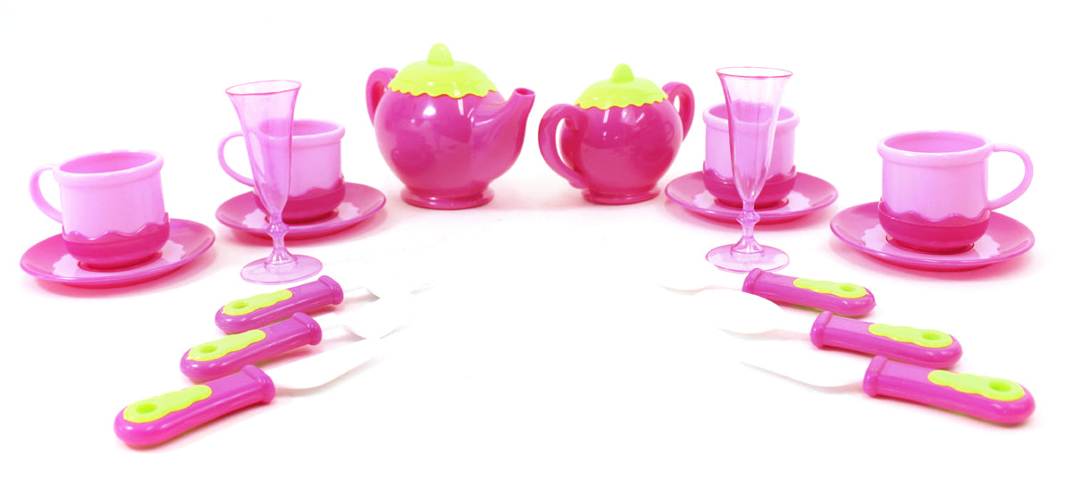 Deluxe Pink Tea Set For Kids With Tea Pots, Cups, Dishes And Kitchen Utensils (18 Pcs)