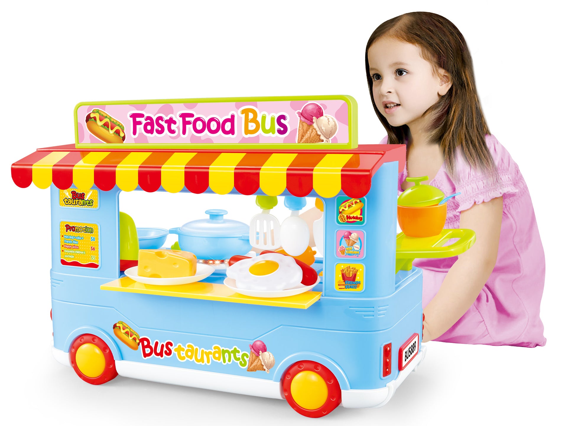 Fast Food Bus Kitchen Play Set Toy 29pcs (Blue)