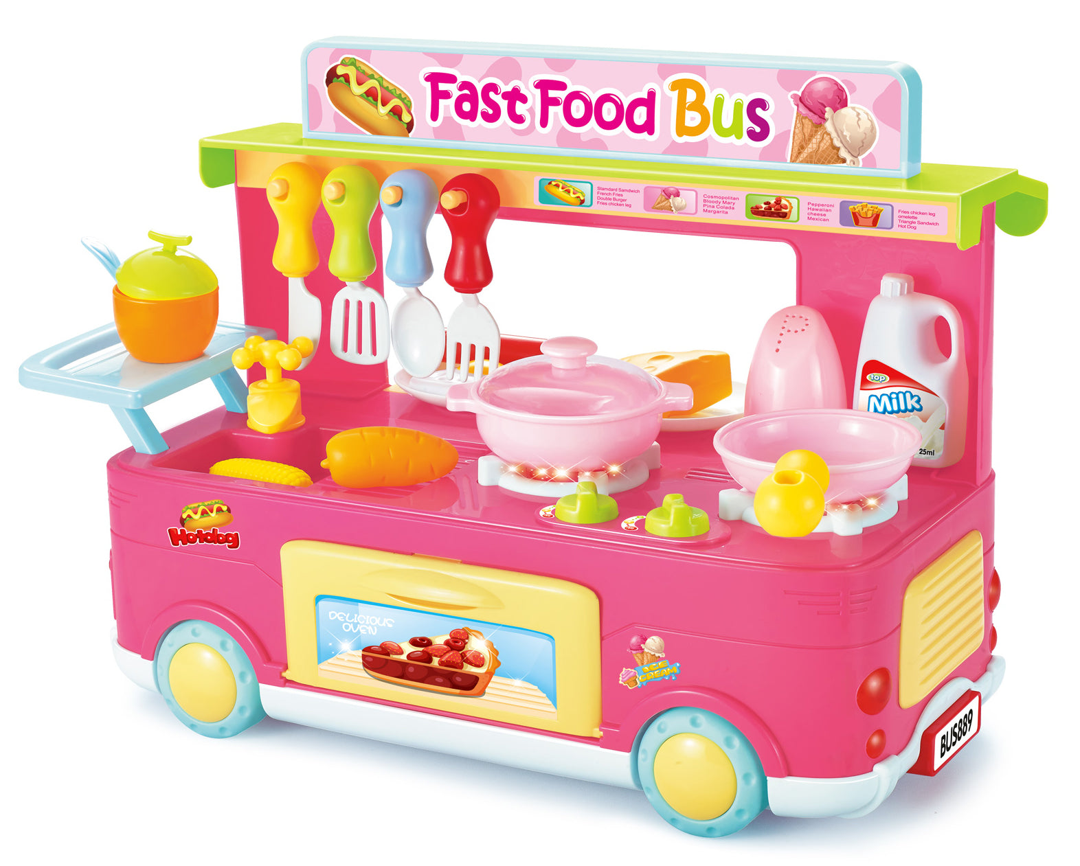 Fast Food Bus Kitchen Play Set Toy 29pcs (Pink)