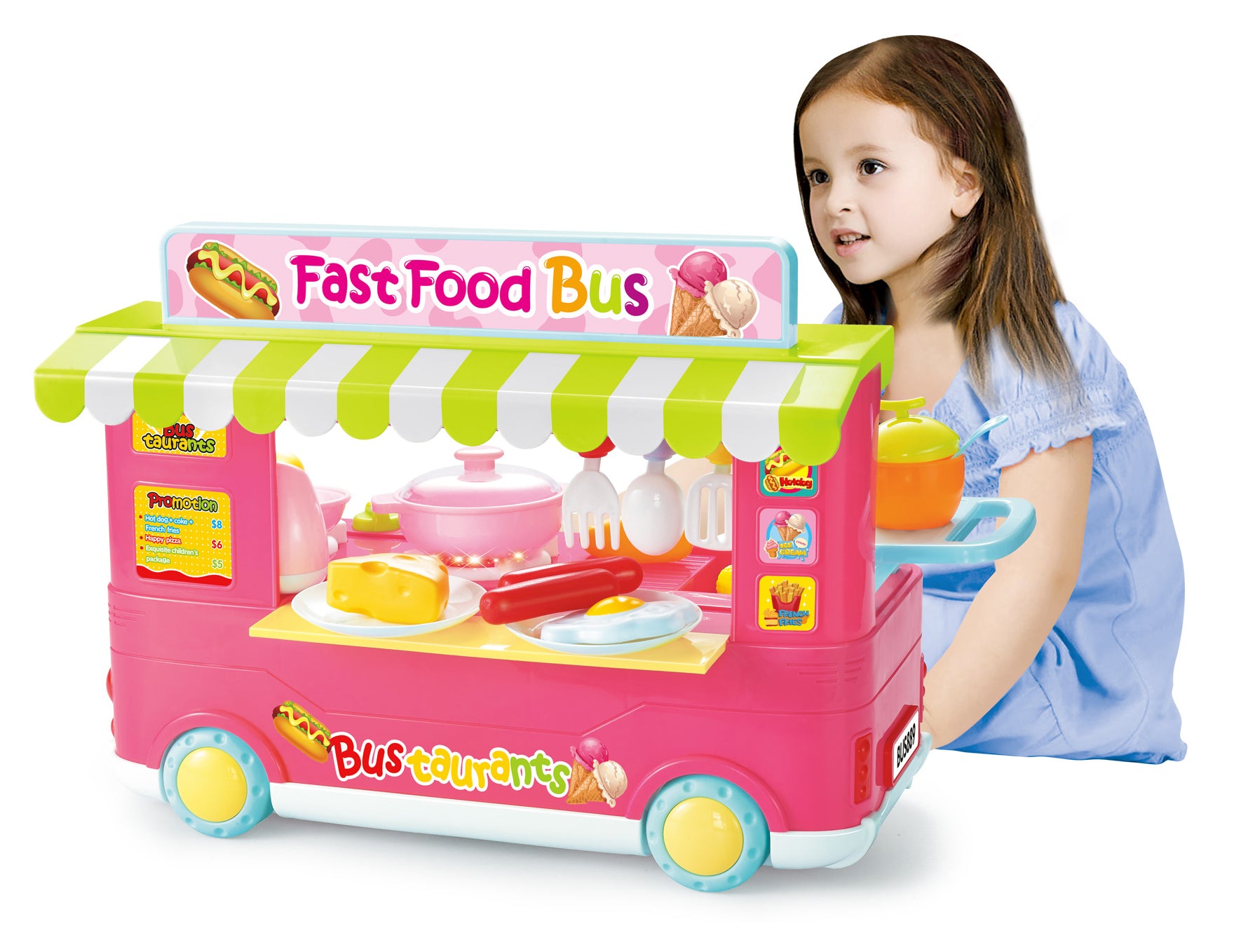 Fast Food Bus Kitchen Play Set Toy 29pcs (Pink)