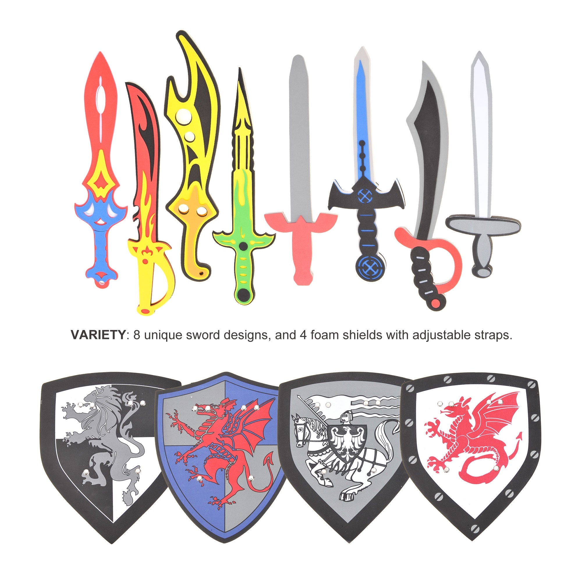 Pack Of 12 Foam Swords And Shields Playset, Medieval Combat Ninja Warrior Weapons